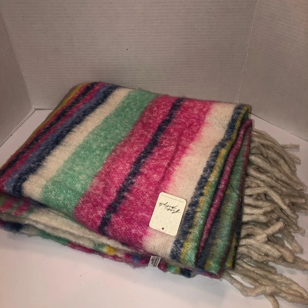 New Free People FP Home Bedding Skye Multi Color Fringe Throw Blanket